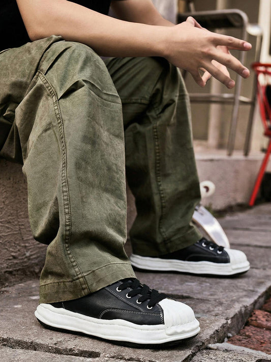 Molded Shell-Toe Black Court Sneakers
