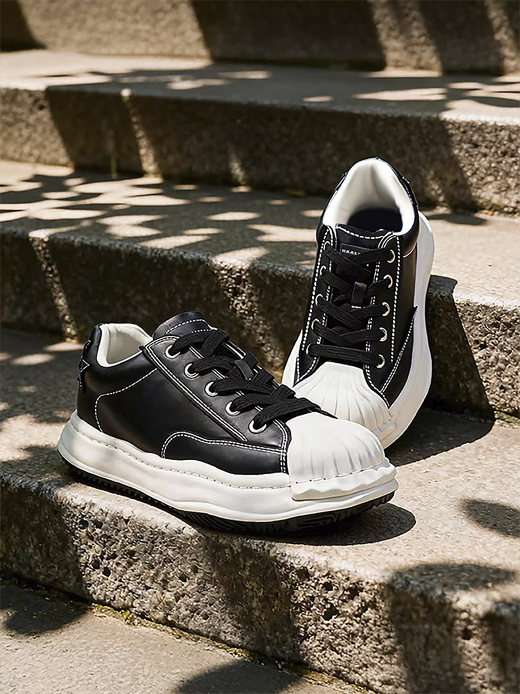 Molded Shell-Toe Black Court Sneakers