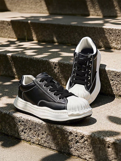 Molded Shell-Toe Black Court Sneakers
