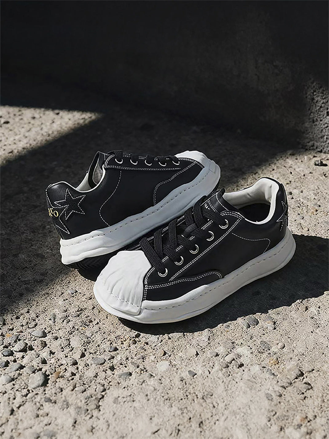 Molded Shell-Toe Black Court Sneakers