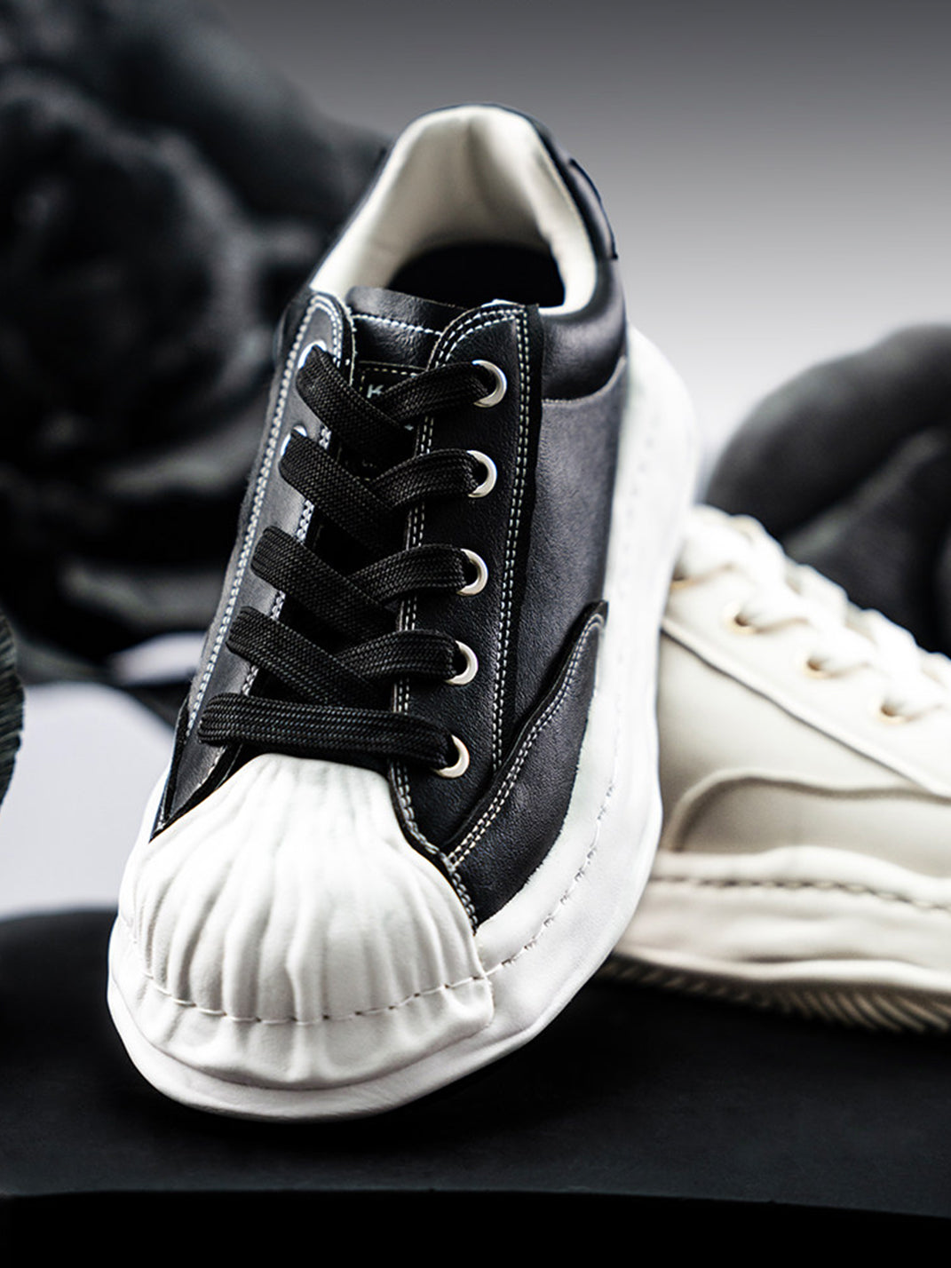 Molded Shell-Toe Black Court Sneakers