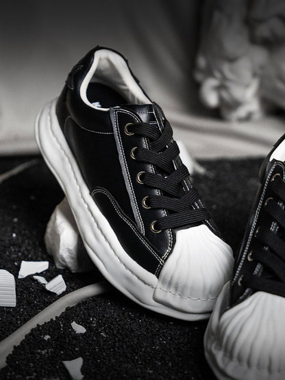Molded Shell-Toe Black Court Sneakers