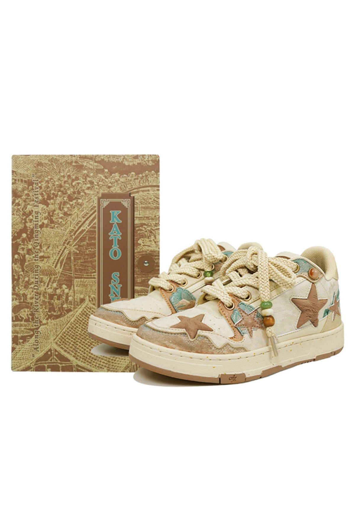 Jacquard Star-Panel Retro Court Sneakers