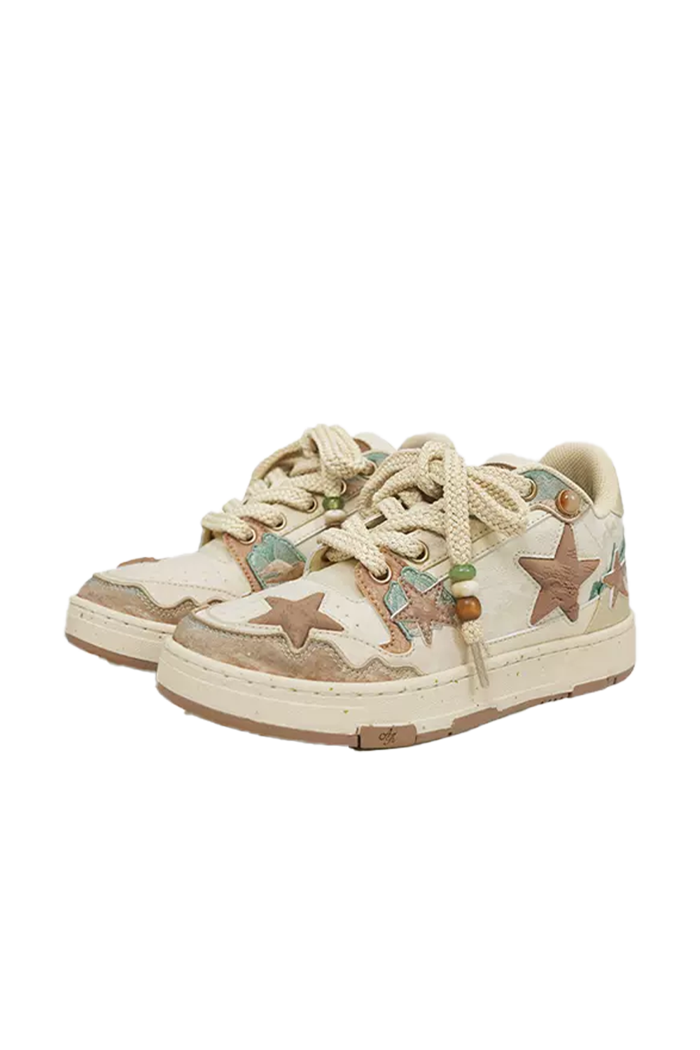 Jacquard Star-Panel Retro Court Sneakers