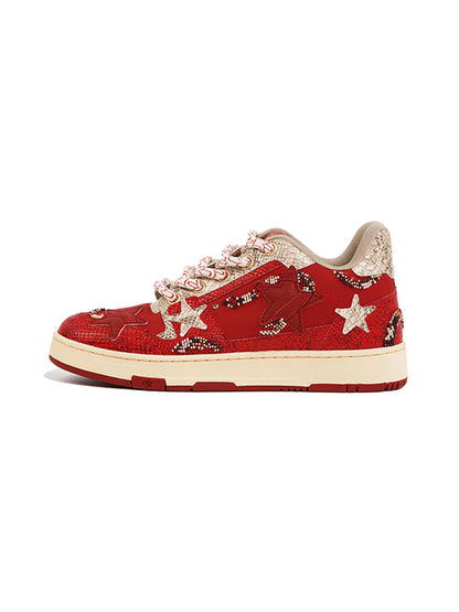 Snake-Embossed Red Star Court Sneakers