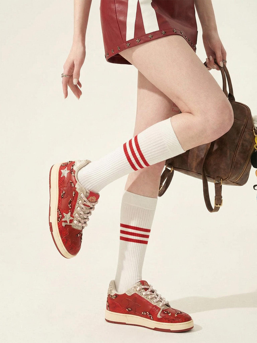 Snake-Embossed Red Star Court Sneakers