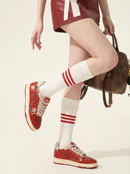 Snake-Embossed Red Star Court Sneakers