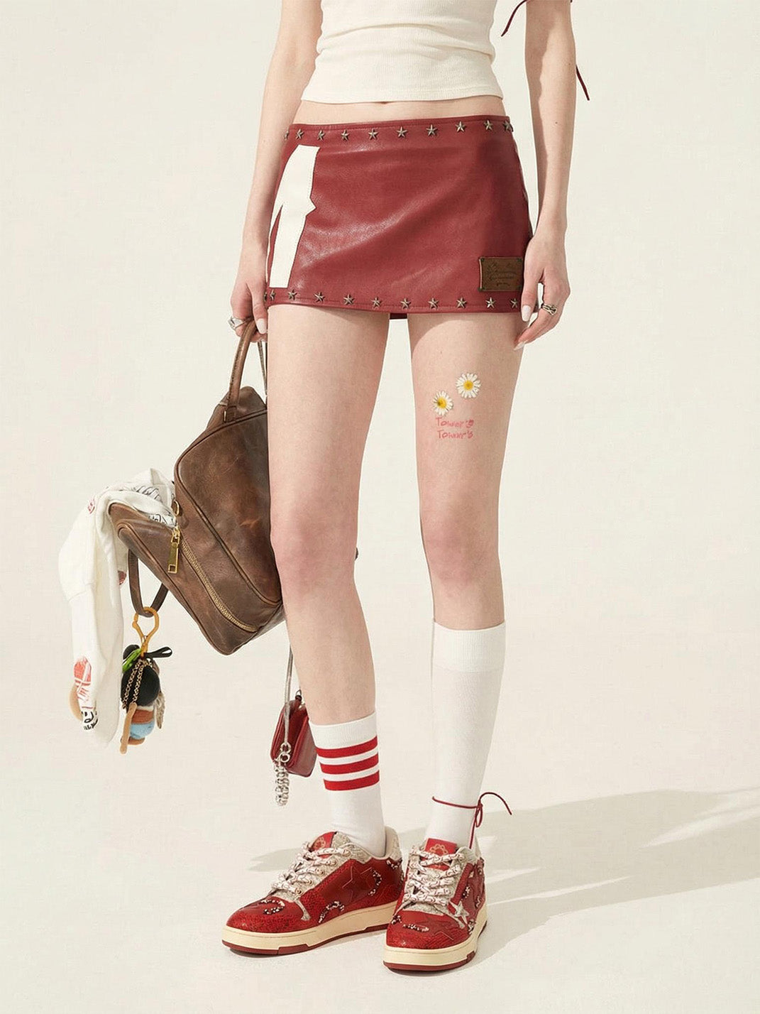 Snake-Embossed Red Star Court Sneakers
