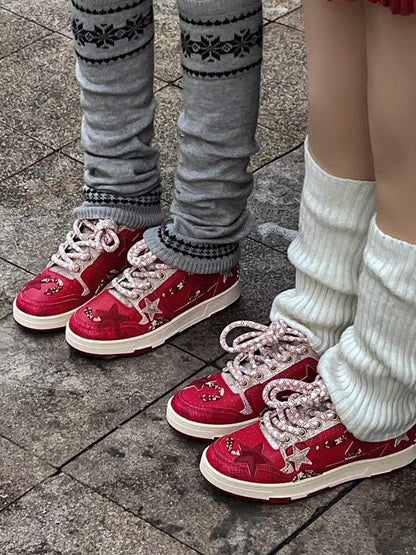 Snake-Embossed Red Star Court Sneakers