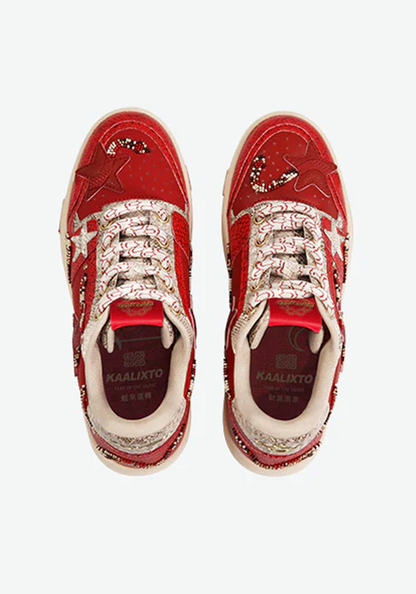 Snake-Embossed Red Star Court Sneakers
