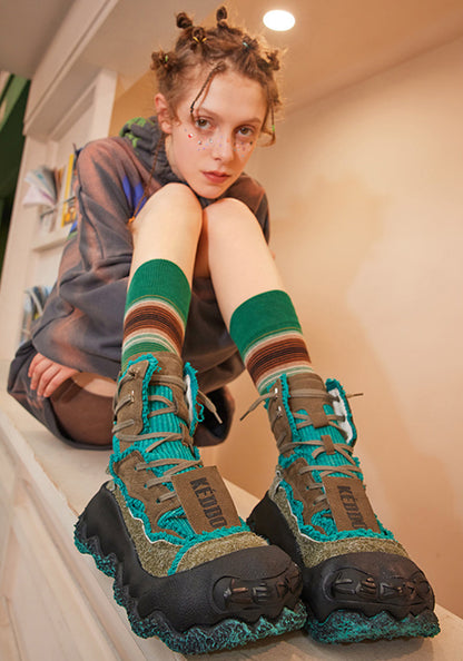 Abstract-Splash Layered Platform Boots
