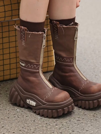 Retro Mid-Calf Chunky Motorcycle Boots