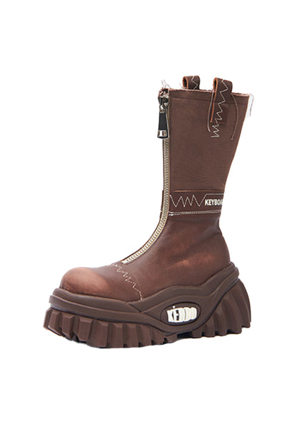 Retro Mid-Calf Chunky Motorcycle Boots