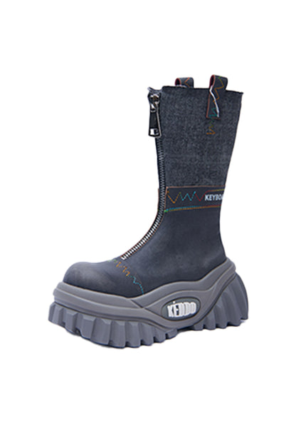 Retro Mid-Calf Chunky Motorcycle Boots
