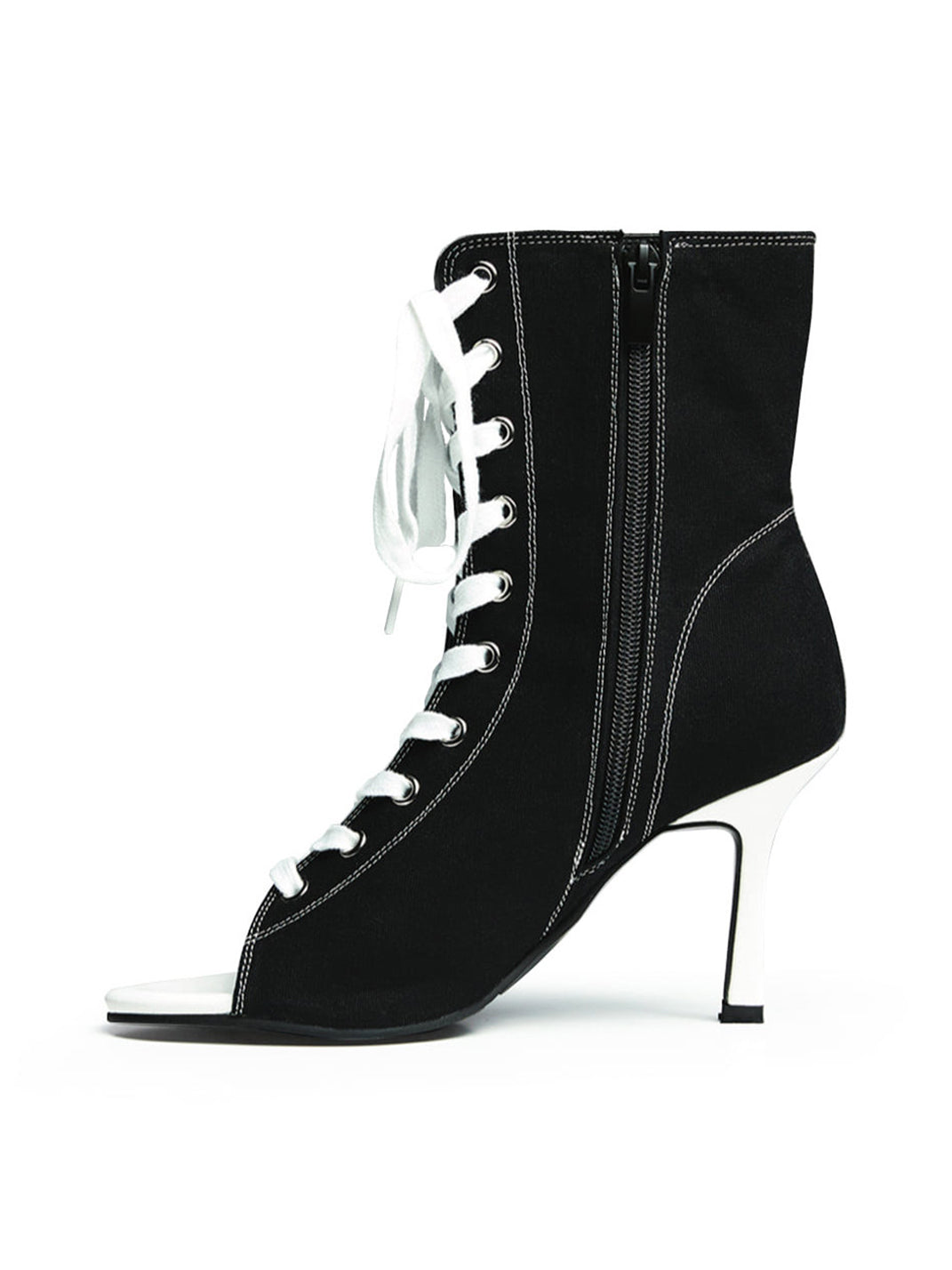 Lace-Up Peep-Toe Stiletto Ankle Boots