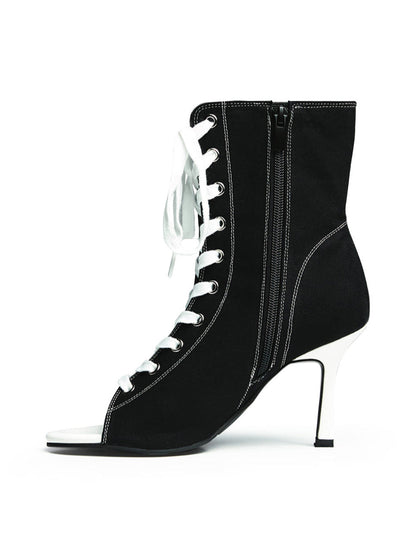 Lace-Up Peep-Toe Stiletto Ankle Boots