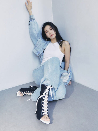 Lace-Up Peep-Toe Stiletto Ankle Boots