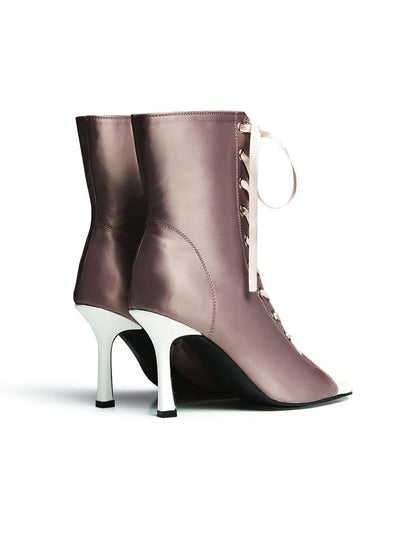 Satin Lace-Up Peep-Toe Ankle Heels