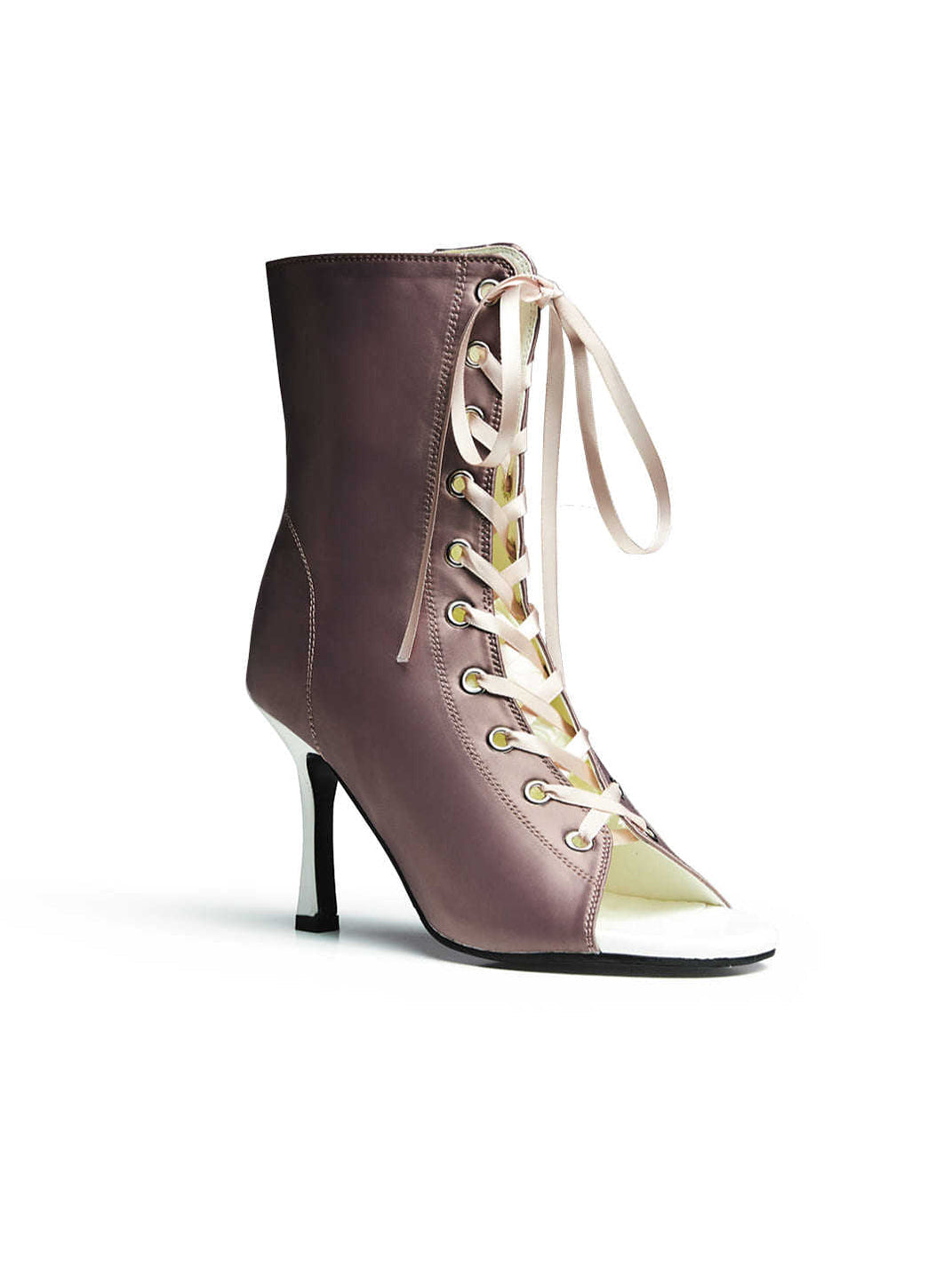 Satin Lace-Up Peep-Toe Ankle Heels