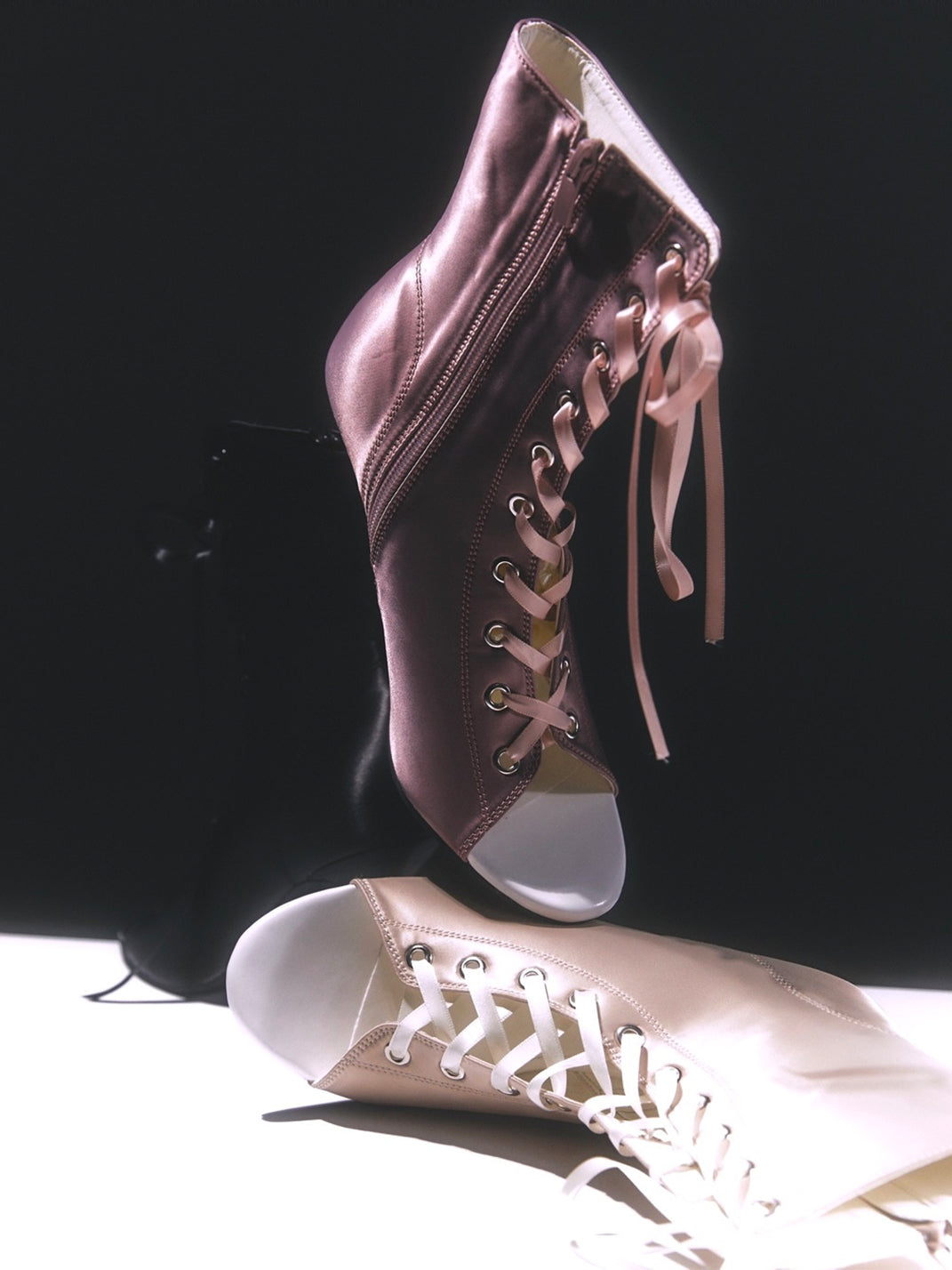Satin Lace-Up Peep-Toe Ankle Heels