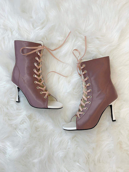 Satin Lace-Up Peep-Toe Ankle Heels