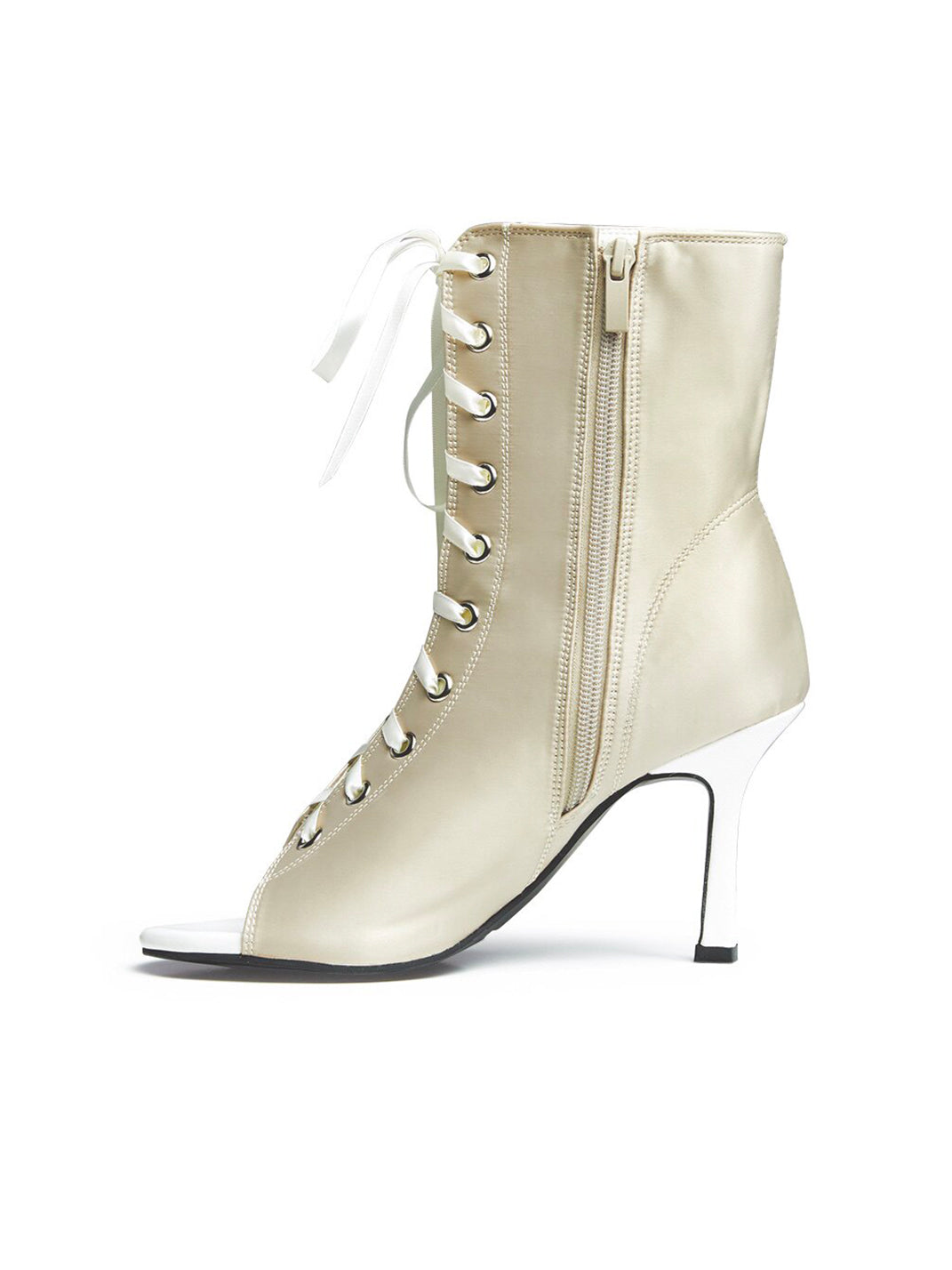 Satin Lace-Up Peep-Toe Ankle Heels