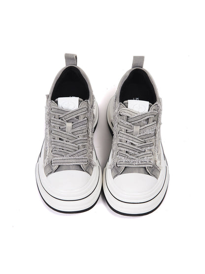 Gray Frayed-Canvas 7 cm Platform Sneakers