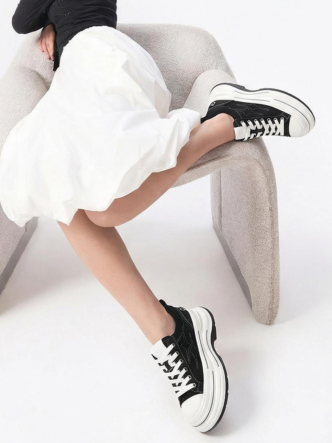 Black 7 cm Layered-Platform Canvas Sneakers