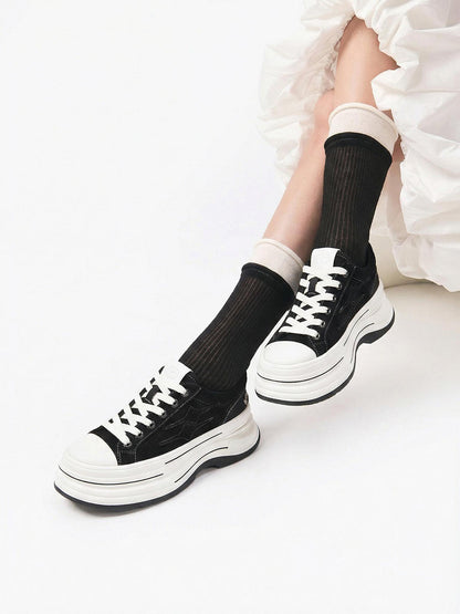 Black 7 cm Layered-Platform Canvas Sneakers