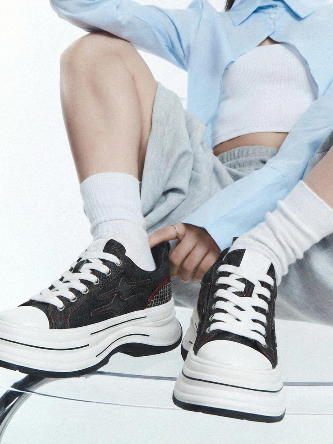 Black-Red 7 cm Layered Canvas Sneakers