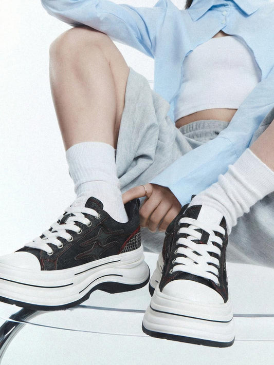 Black-Red 7 cm Layered Canvas Sneakers