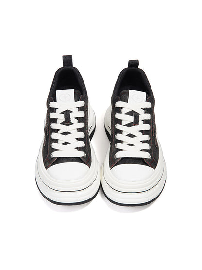 Black-Red 7 cm Layered Canvas Sneakers