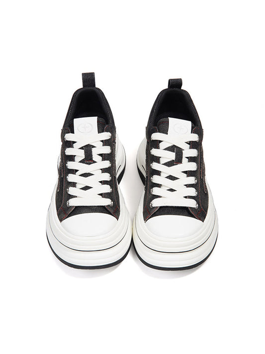 Black-Red 7 cm Layered Canvas Sneakers