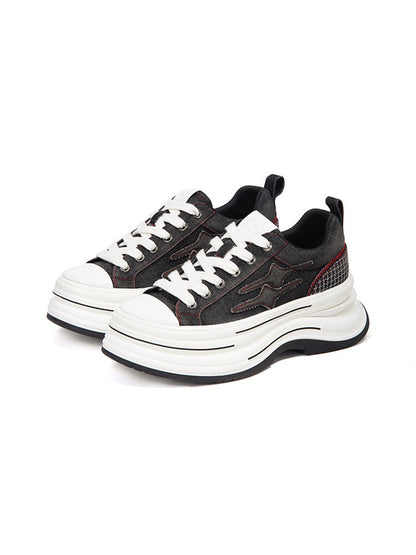 Black-Red 7 cm Layered Canvas Sneakers
