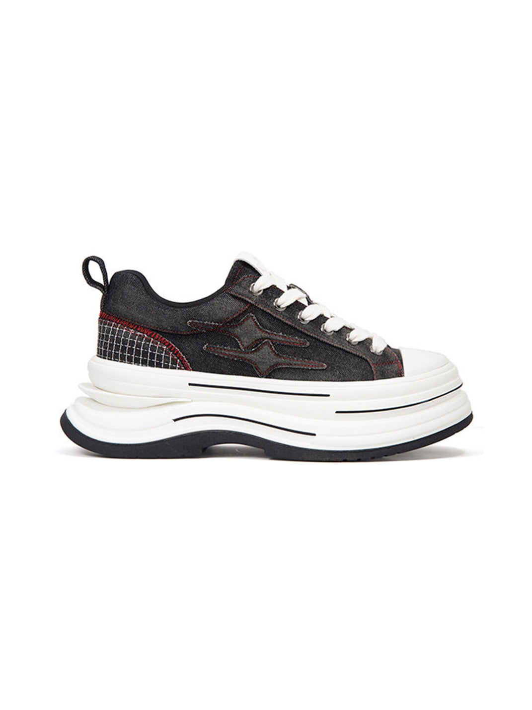 Black-Red 7 cm Layered Canvas Sneakers