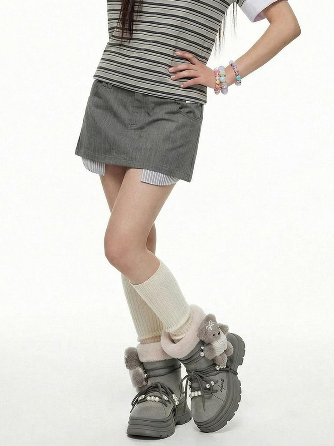 Plush-Cuff Charm Platform Snow Boots