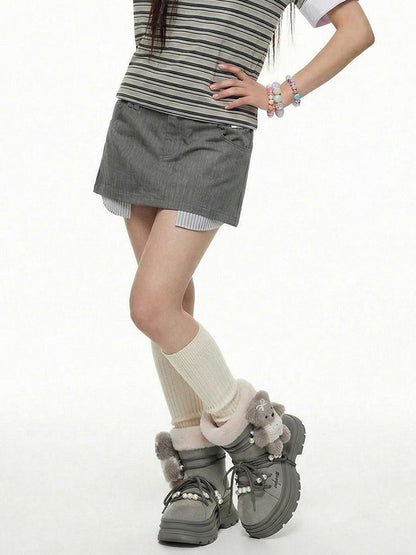 Plush-Cuff Charm Platform Snow Boots