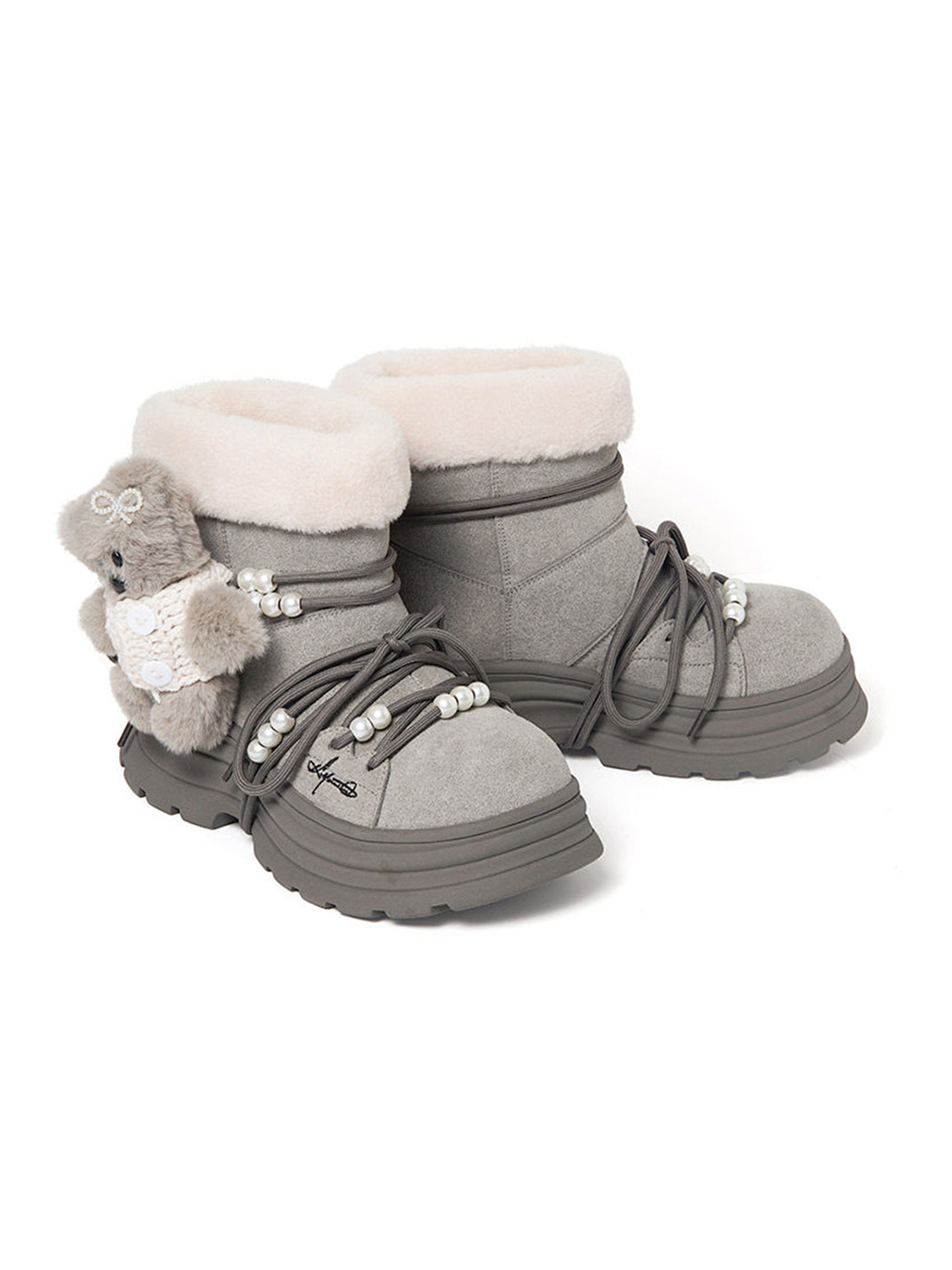 Plush-Cuff Charm Platform Snow Boots
