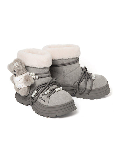 Plush-Cuff Charm Platform Snow Boots
