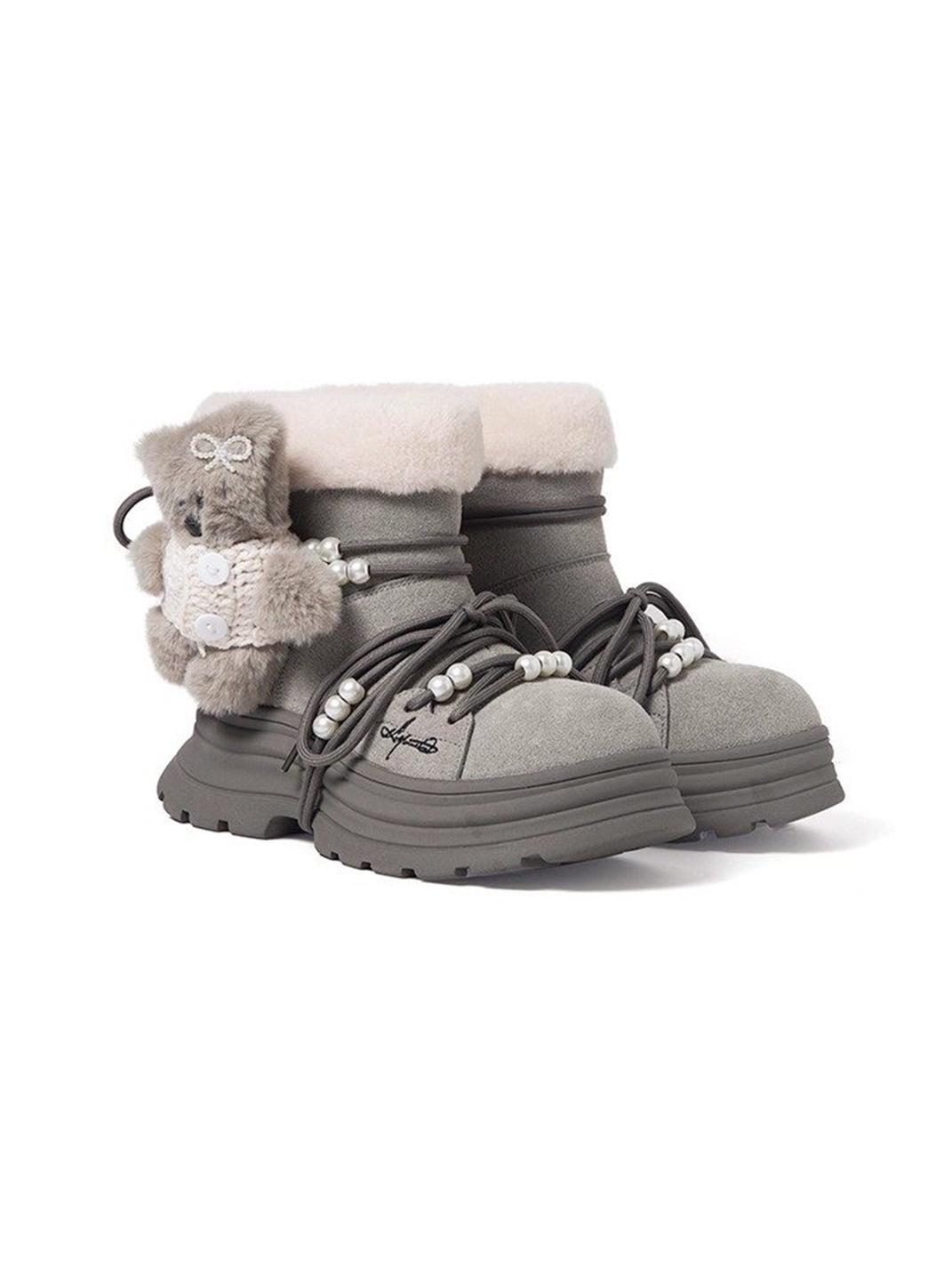 Plush-Cuff Charm Platform Snow Boots