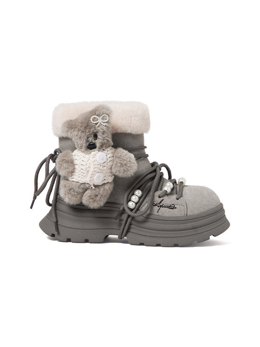 Plush-Cuff Charm Platform Snow Boots