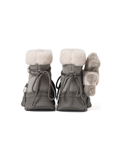 Plush-Cuff Charm Platform Snow Boots