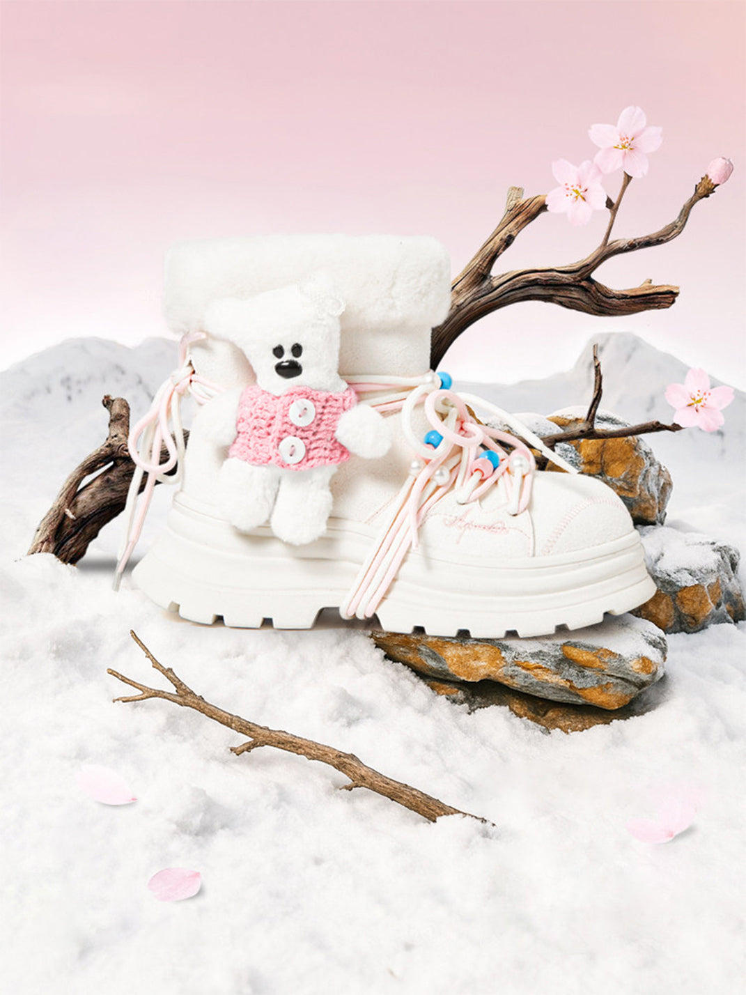 White Teddy-Lined Chunky Winter Boots