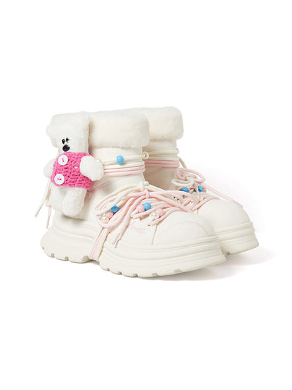 White Teddy-Lined Chunky Winter Boots