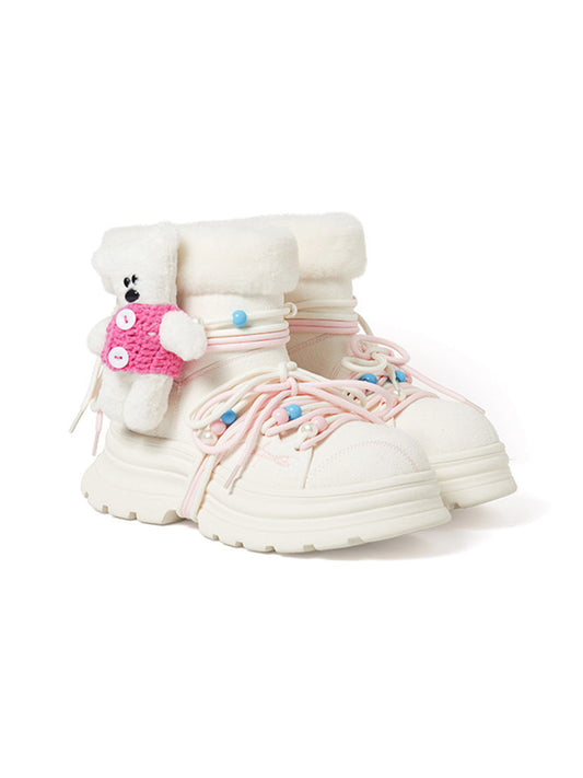 White Teddy-Lined Chunky Winter Boots
