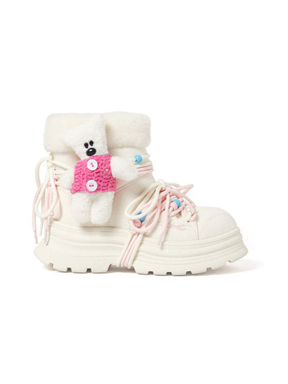 White Teddy-Lined Chunky Winter Boots