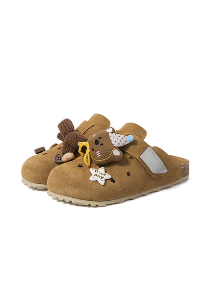 Charm-Embellished Perforated Brown Clogs