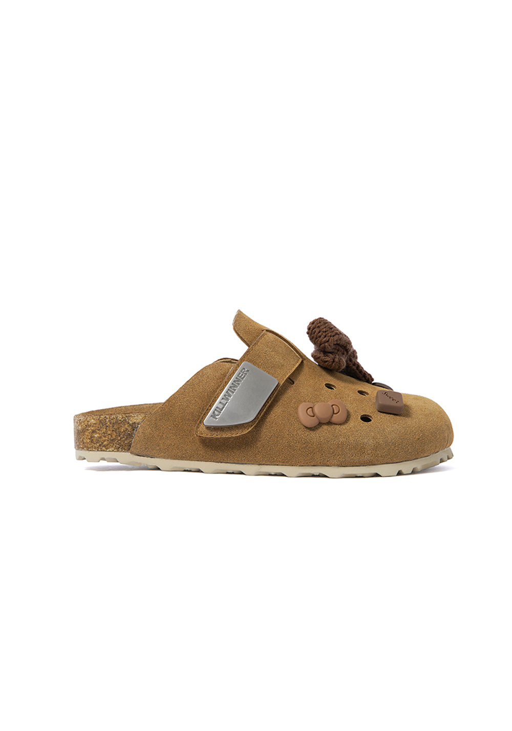Charm-Embellished Perforated Brown Clogs