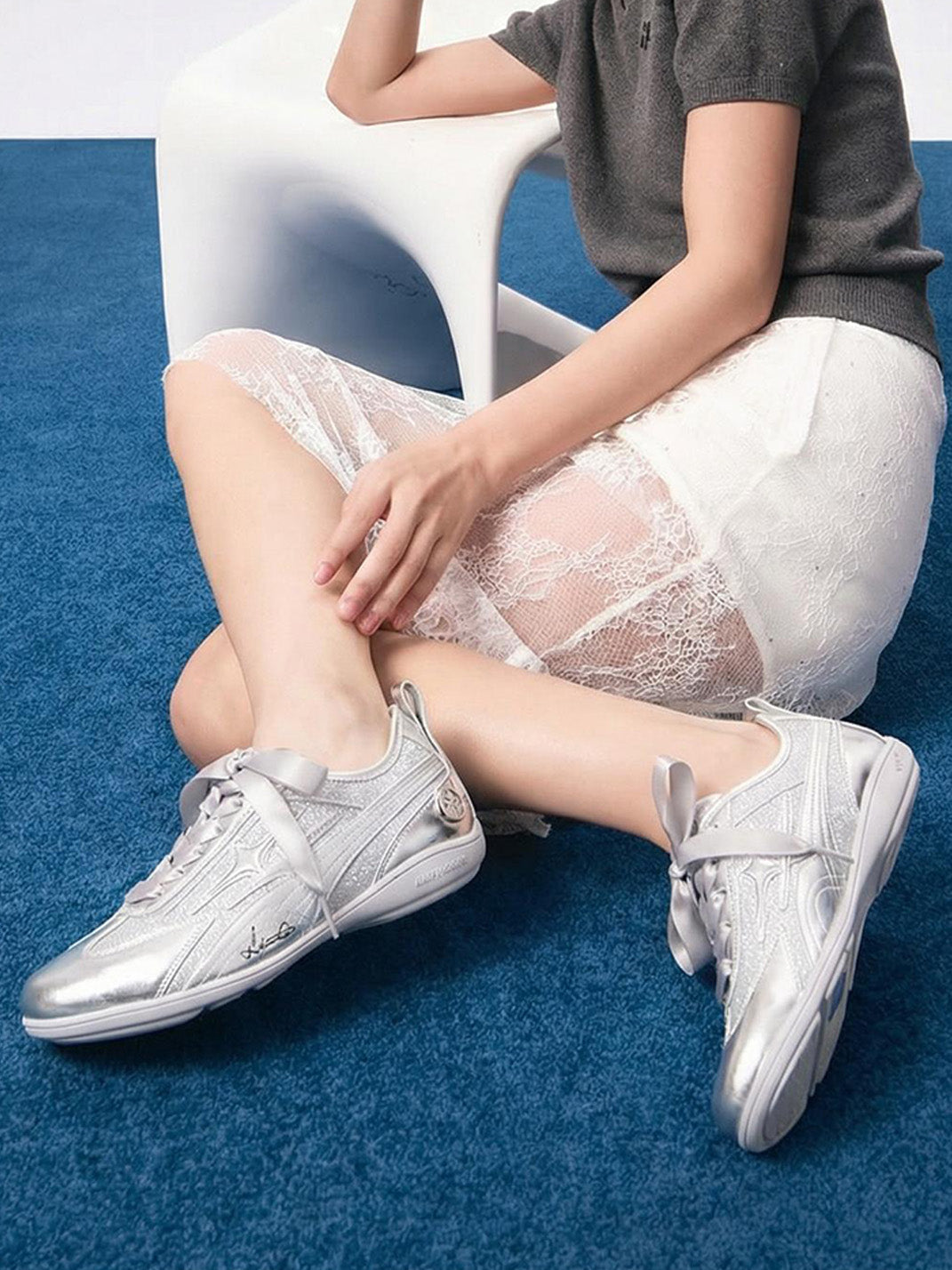 Silver Sculpted-Panel Athletic Trainers