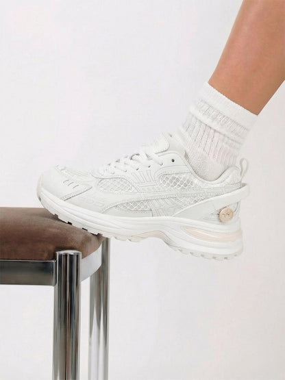 White Mesh Sculpted-Sole Runner Sneakers